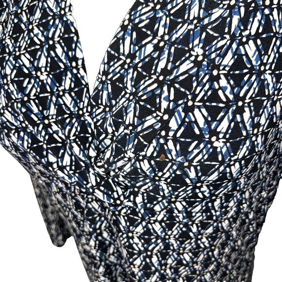 Liz Claiborne Women's M Blouse Wrap Front V Neck Abstract Stretch - Picture 6 of 10